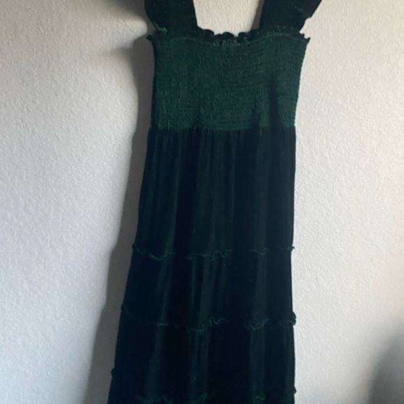 OPT Green Velvet Smocked Tiered Goth Vamp Elegant Dark Academia Midi Dress L - Picture 4 of 12